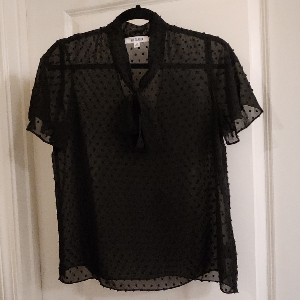 BB DAKOTA SHEER TOP WITH EMBELLISHED KNITTED POLKA-DOTS Size:M